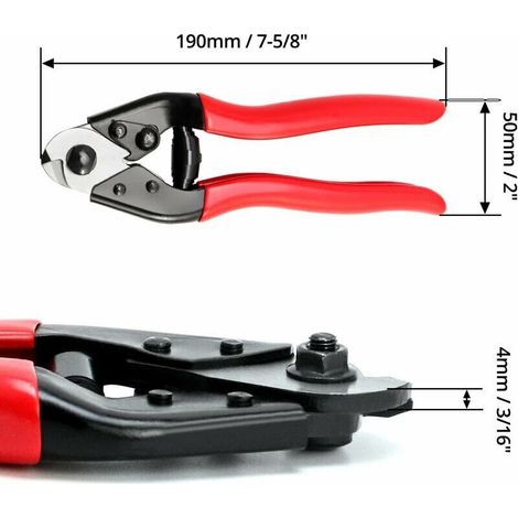 190mm Coupe-câble en acier inoxydable pour couper des fils d'acier jusqu'à 4mm, pour câble, câble en acier, câble métallique, ressort