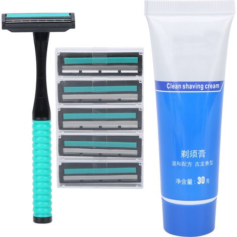 Rasoir manuel en acier inoxydable avec lames et crème à raser double couche (1/5)