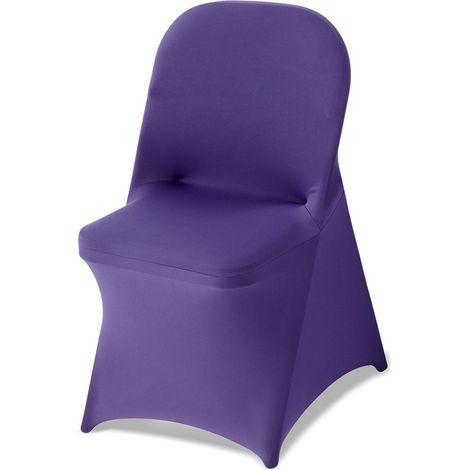 Housses de chaise violettes en polyester et élasthanne, lot de 50, extensibles pour mariages et réceptions, taille jusqu'à 45x46x77cm. (1/5)