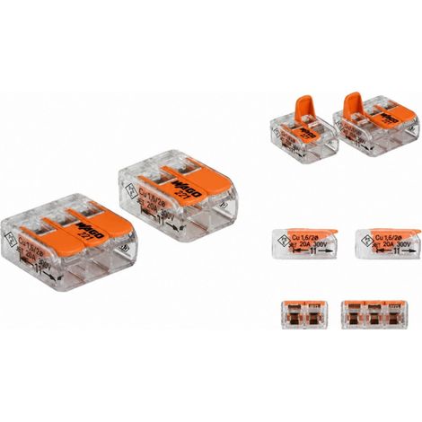 Lot de 5 bornes 2 entrées et 5 bornes 3 entrées à levier incliné, rigide et souple, 4mm² WAGO
