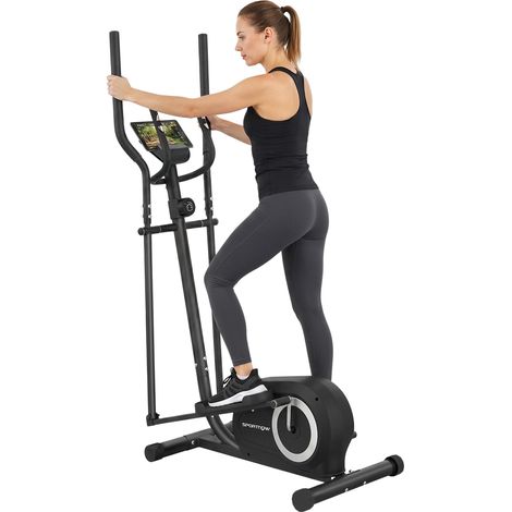 Vélo Elliptique, Écran LCD, Résistance 8 Niveaux, Capteur de Pouls, Bluetooth, Support pour Téléphone, 100x52x153cm, Gris