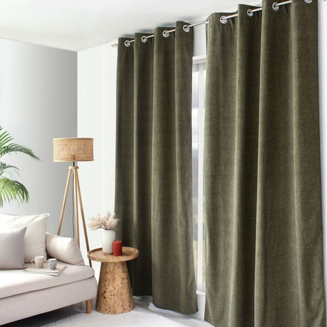 Rideau thermique NUUK 140 x 240 cm – Doublure polaire – Velours marbré - 140x240cm - Vert foncé (1/2)