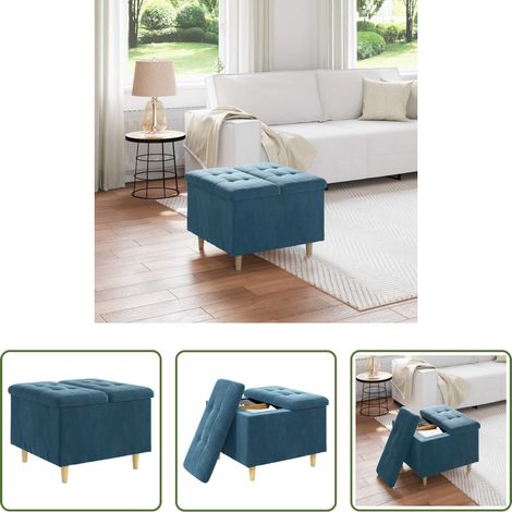 Meuble de salon - Pouf de rangement avec coussin Bleu 60 x 60 x 45 cm Velours (1/5)