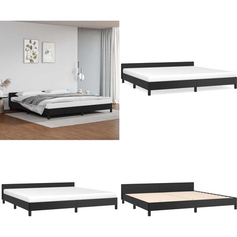 Bettgestell mit Kopfteil ohne Matratze Schwarz 200x200 cm - Bettsofa - Doppelbett - Boxspringbetten - Schlafzimmermöbel - Schwarzes Bett - Home & Living (1/5)