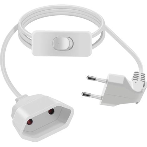 Euro Extension Cable with Switch Extension Cable for Household Appliances, Table Lamps, Charging Sockets, TVs, Computers (White, 2m) (1/5)