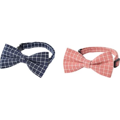 Collar de gato con corbatín, 2 piezas, collar duradero y cómodo con corbatín de cuadros ajustable, para perros y gatos pequeños, talla M (1/5)