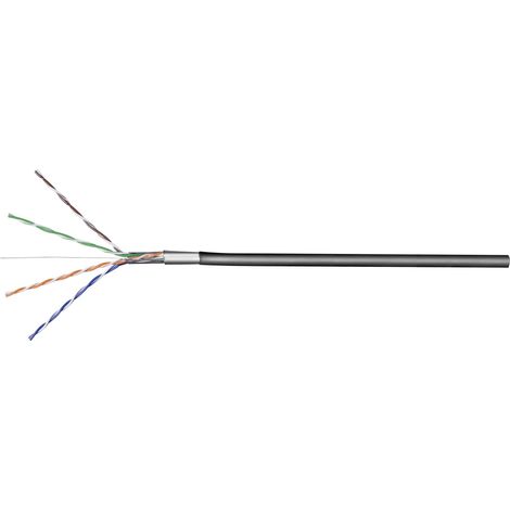 CAT 5e Câble Réseau Outdoor, F/UTP, noir, Conducteur en aluminium plaqué cuivre (CCA), AWG 24/1 (solid), gaine de câble en polyéthylène (PE). Longueur de câble 100 m