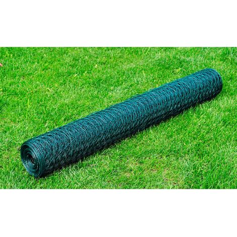 Grillage à poule avec revêtement-Clôture pour poule en PVC 25x1 m vert 512466