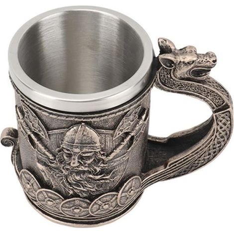 1 Tasse Viking, Acier Inoxydable 304, Résine Peinte Main, Design Bronze Antique, Grande Capacité (1/4)