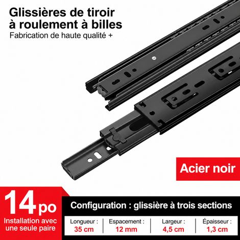 Coulisses de tiroir 3 sections en acier noir silencieux épaissi 14 pouces 35 cm 14 35cm réf 8824 35 × 1 × 1 cm 782 g – Livraison gratuite