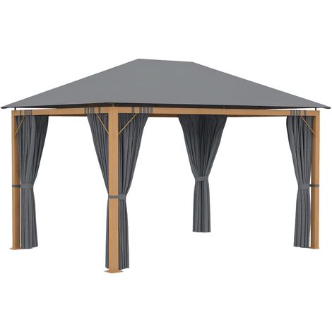 Tonnelle de jardin rectangulaire avec rideaux et toile de toit en polyester 4 x 3 m - structure en aluminium