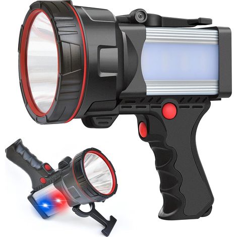 Foco recargable superbrillante, linterna LED de 160 000 lúmenes, potente reflector de mano resistente al agua con linterna y batería externa de 9600 mAh para seguridad del hogar, acampada, navegación  (1/5)