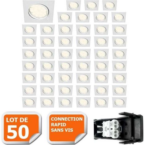 Lampesecoenergie – Lot de 50 spots encastrables orientables LED carrés GU10 230V – 5W équivalent 50W – Blanc neutre 4000K – Installation facile sans vis (1/5)