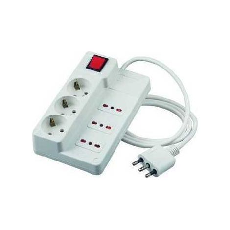 Multiprise 6 Prises 6 Interrupteurs Schuko + Bipasse Prise 10A