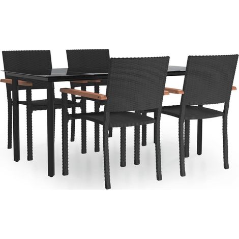 Set da pranzo da giardino in resina nera 5 pezzi in vimini 020014789