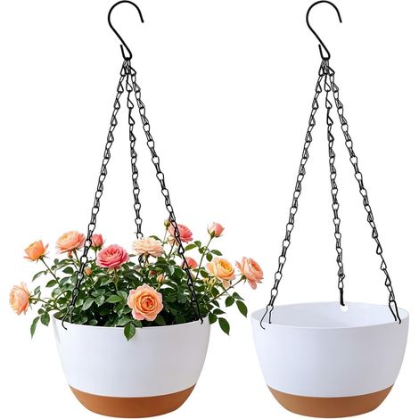 Hängbarer Blumentopf 2 Stück Selbstbewässerungs-Deko mit Abflusslöchern Dekorative Blumentöpfe mit herausnehmbarer Abtropfschale Für Zuhause, Küche, Wohnzimmer, Balkon, Garten, Terrasse, (1/5)