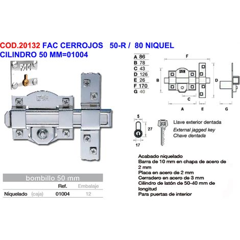 Catenaccio FAC 50-R Nichel 50 mm Acciaio Inossidabile