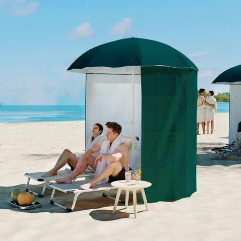 Parasol terrasse panneau latéral Ø220x220cm ouverture manuelle 8 tiges acier sac transport, vert