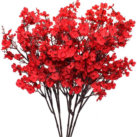 MINKUROW 6 Pz Realistico Tocco Di Seta Rosso Gypsophila Mazzi Di Fiori Per Complementi Arredo Casa Festa Di Nozze Centrotavola Decorazione (1/5)