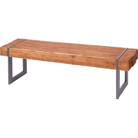 Panca HHG-895 legno pino massello struttura in metallo 160cm colore marrone (1/5)