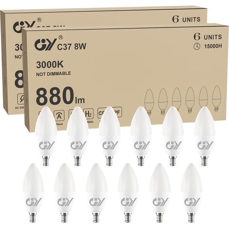 Ampoule LED E14 8W (équivalent 80W), 880 lumens 3000K Blanc Chaud, C37 Ampoule E14 Efficacité Energétique, E14 LED Angle de faisceau de 280° Non-Dimmable, Lot de 12 (1/5)