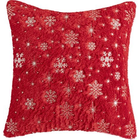 Housse de coussin,Housse de Coussin de noël, taie d'oreiller décorative à Paillettes, Flocon de Neige argenté, pour Salon, Rouge, 40x40cm (1/5)