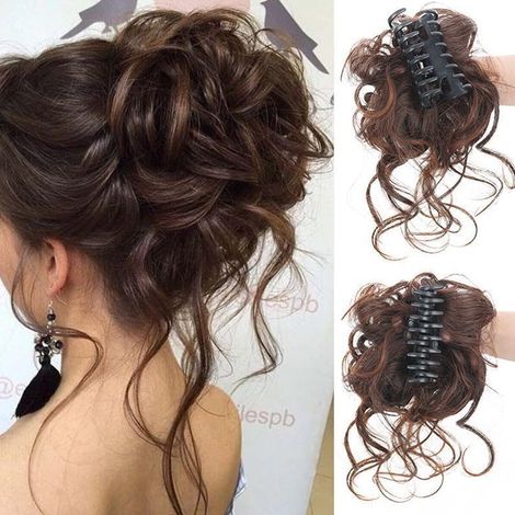 Pince Cheveux Postiche Chignon Synthétique Perruque Tousled Updo Désordonné Extension Naturel Queue de Cheval Postiche Synthétique pour Les Femmes(Marron clair) (1/5)