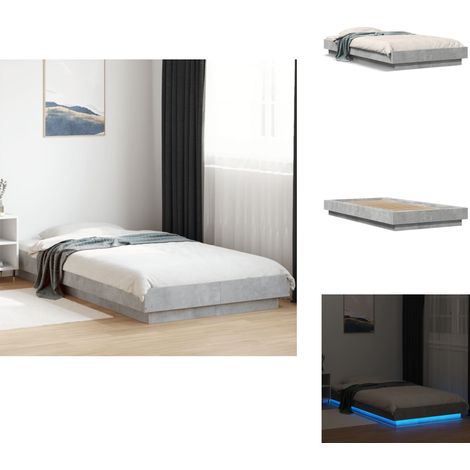 Cadre de lit et lumières LED sans matelas gris béton 90x200 cm - Cadre De Lit - Lit Double - Éclairage Led - Luminaire - Meuble Chambre (1/5)