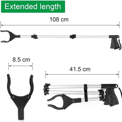 108cm Pince Ramasse Objet pour Personnes gées et Handicapés Aimants, Outils de Ramassage Pince Telescopique Rotative pour Attraper Les Objets, Pince Ramasse Dechets (Noir) (1/4)