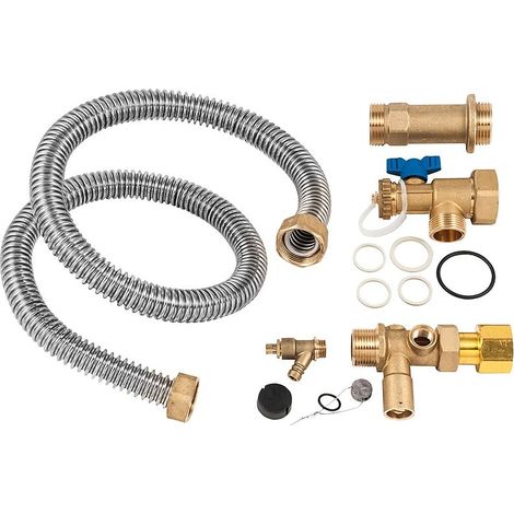 Bosch Anschluss-Set 8718584539 mit KFE-Hahn, Edelstahl-Wellrohr, Kappenventil, für Ausdehnungsgefäß (1/2)
