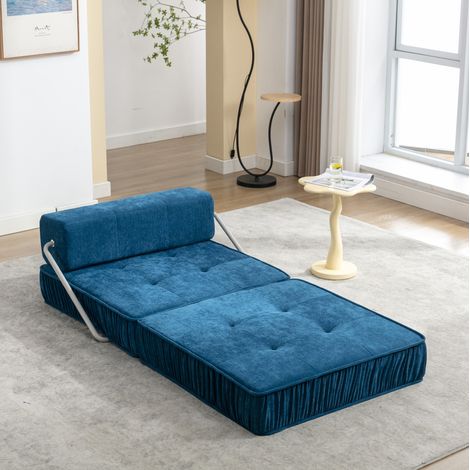 Sofá cama plegable azul de chenilla 2 en 1 con cojín de respaldo extraíble 186 x 93 x 44,5 cm OKWISH (1/5)