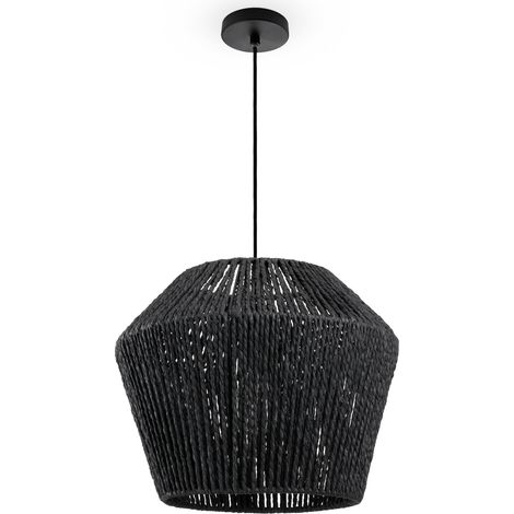 Paco Home Lámpara De Suspensión Mesa Comedor Colgante Lámpara E27 Papel Boho Ratán Lámpara colgante - Negro, Negro (Ø33cm)