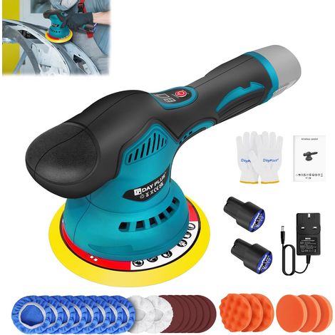 Polisseuse excentrique pour voiture avec 2 batteries, polisseuse sans fil, kit de 23 pièces, machine à polir sans fil avec 8 vitesses variables, polissage aléatoire Orbit 12 mm, batterie de polissage