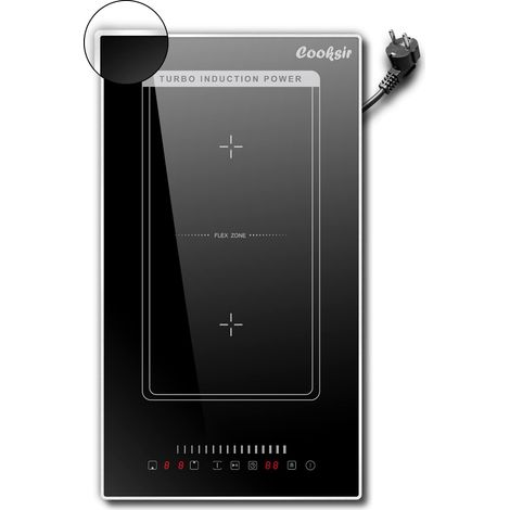 Plaque induction 2 feux avec prise – Encastrable 29cm – Puissance 3500W – Zone flexible pour gril – Bord inox