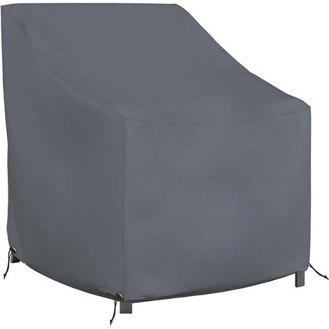 Housse pour fauteuil d'extérieur– (toile 12 oz) pour mobilier de terrasse, salon de jardin ou sièges d'extérieur, avec cordon de serrage (74 cm L x 76 cm P x 91 cm H, gris) (1/5)