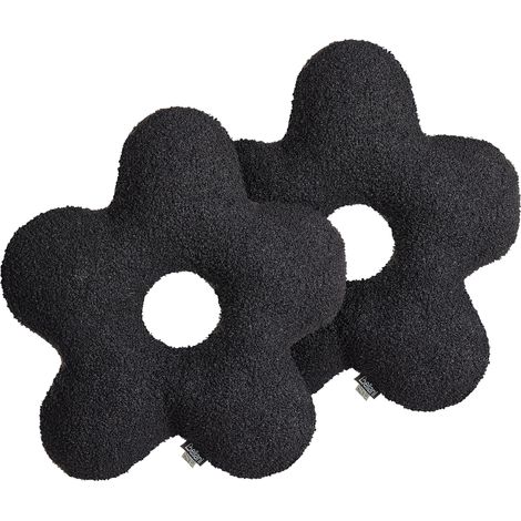 Conjunto de 2 cojines 40 x 40 cm tela afelpada almohadas forma de flor decoración textil accesorios negro Camponula