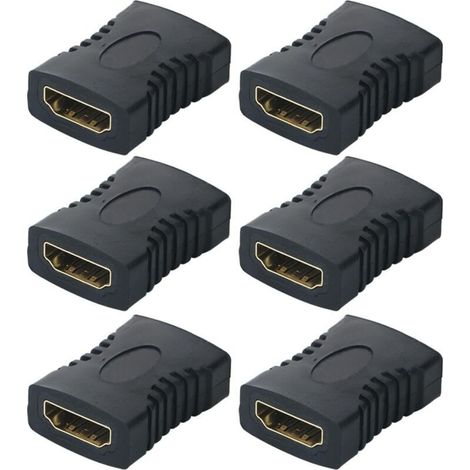 CSPARKV Lot de 6 Coupleur HDTV, Adaptateur HDTV Femelle vers Femelle, Connecteur HDTV Plaqué Or, HDTV Câble Extension Connector Converter Supporte, Noir (1/4)