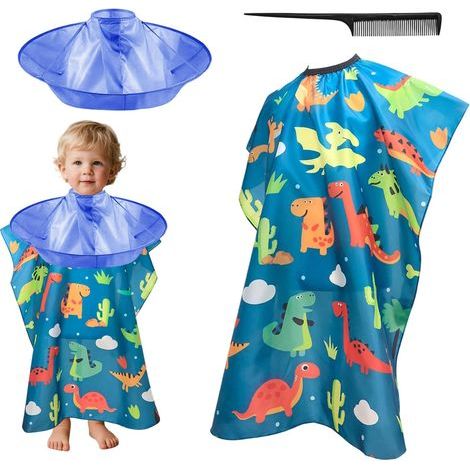Mantellina da parrucchiere per bambini, mantellina per tagliare i capelli con dinosauri dei cartoni animati, grembiule da parrucchiere regolabile, adatta per casa, salone, parrucchiere (1/5)