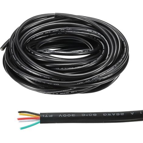 Électrique Fil 5 Conducteurs Led Alimentation Éclairage Câble Étain Cuivre Basse Tension Pvc Case Souple Rallonge Cordon Noir pour Bandes Lampes (1/5)