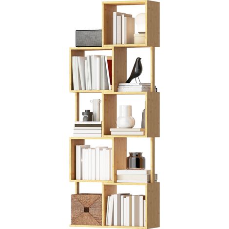HOMCOM Libreria Asimmetrica Moderna a 5 Livelli in Bambù, 62.5x23x165 cm Legno