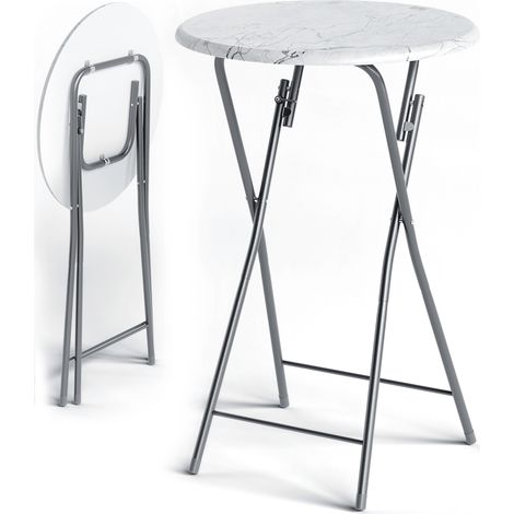 CASARIA® 2x Mesas Altas Plegables Redondas de Bar Bistro Ø 60 cm Aspecto Mármol o Madera MDF Fiestas Celebraciones Weiß Marmoroptik (de)