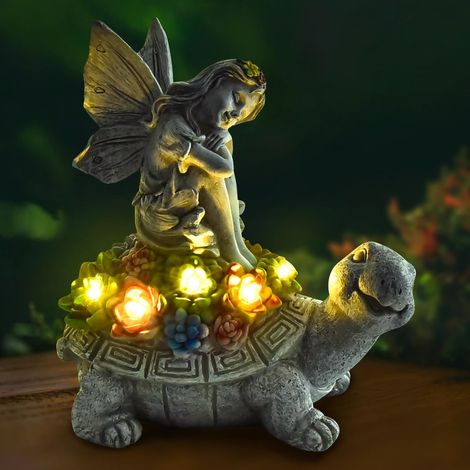 Solar Gartenfiguren Schildkröte, Gartendeko für Draußen, Garten Schildkröten Statue mit Sukkulenten und 5 LED Leuchten für Terrasse/Balkon/Rasen, Geschenk für Frauen