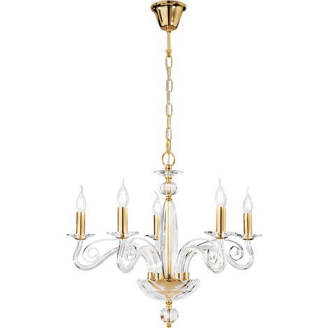 "Lampadario a sospensione EPOQUE a cinque luci in cristallo con finiture oro" (1/3)