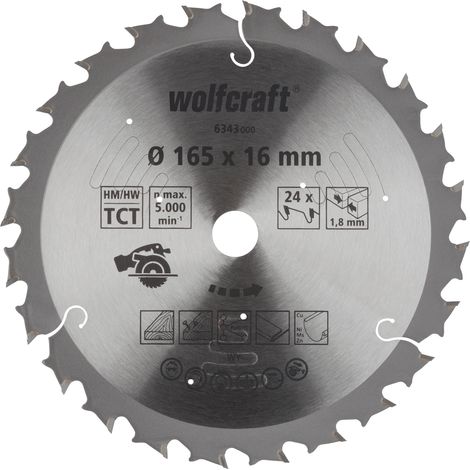 Wolfcraft Kreissägeblatt Ø 165 mm, Bohrung Ø 16 mm Hartmetall Sägeblatt (1/4)