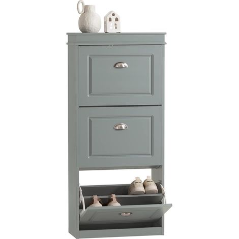 SoBuy 3 Drawers Shoe Cabinet Shoe Rack Shoe Storage Cupboard Organizer Unit, Grey,FSR94-HG (1/5)