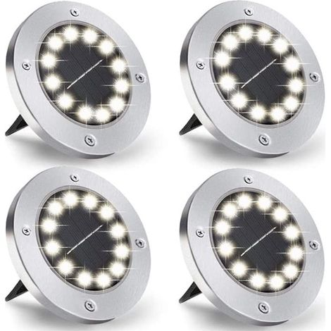 Lot de 4 lampes solaires extérieures 12 LED étanche IP65 spot décoratif pour terrasse pelouse chemin jardin lumière blanche (1/5)