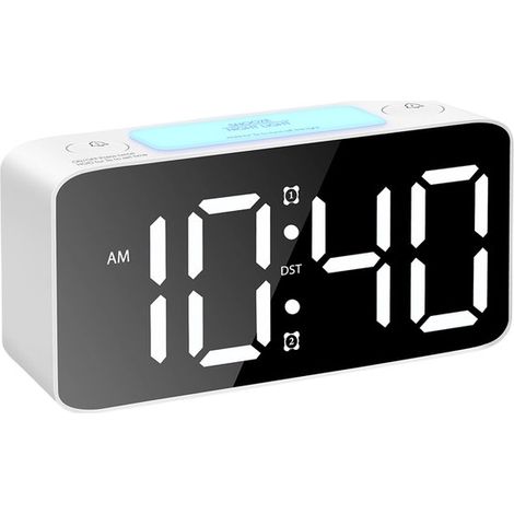 Reloj despertador digital blanco extra ruidoso de 1 pieza con luz nocturna RGB y cargador USB, reloj con volumen ajustable para personas con sueño profundo. (1/5)