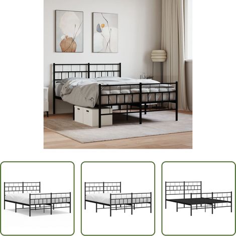 vidaXL Lit métallique - Cadre de lit métal sans matelas avec pied de lit noir 140x190cm (1/5)