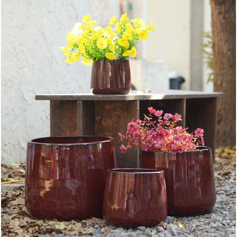 Set di 4 vasi da fiori in ceramica Ø33/26/20/15 cm con foro di drenaggio, finitura rosso lucido (1/5)