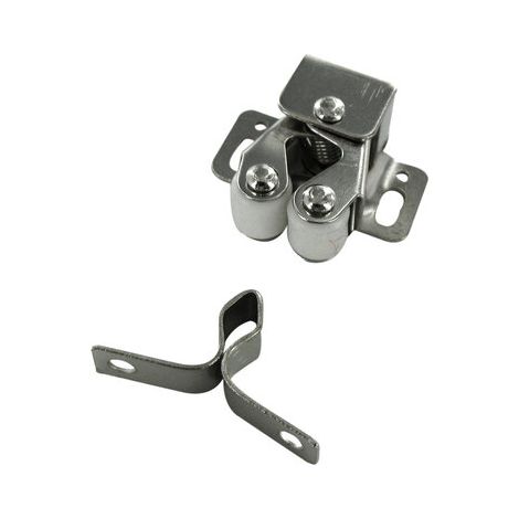 Loqueteau pour meuble mécanique silencieux – Gâche en acier nickelé – Rouleaux en caoutchouc blanc – Dimensions 32x29x16 mm – Lot de 2 pièces – Cime